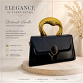 Statement Handle Black Handbag with Gold Detailing