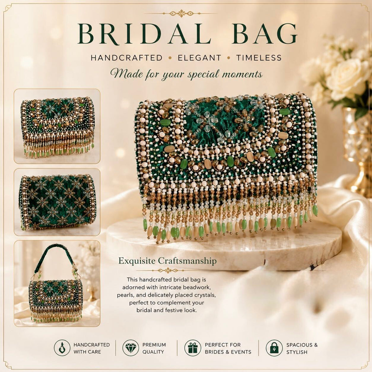 Emerald Green Handcrafted Bridal Bag