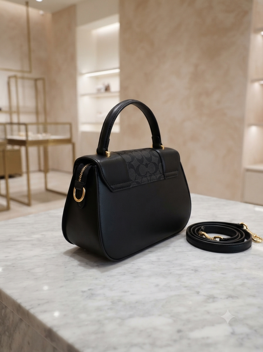 Classic Monogram Accent Structured Satchel with Top Handle and Detachable Strap