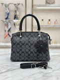 Elegant Monogram Signature Satchel Bag with Flower Charm & Crossbody Strap