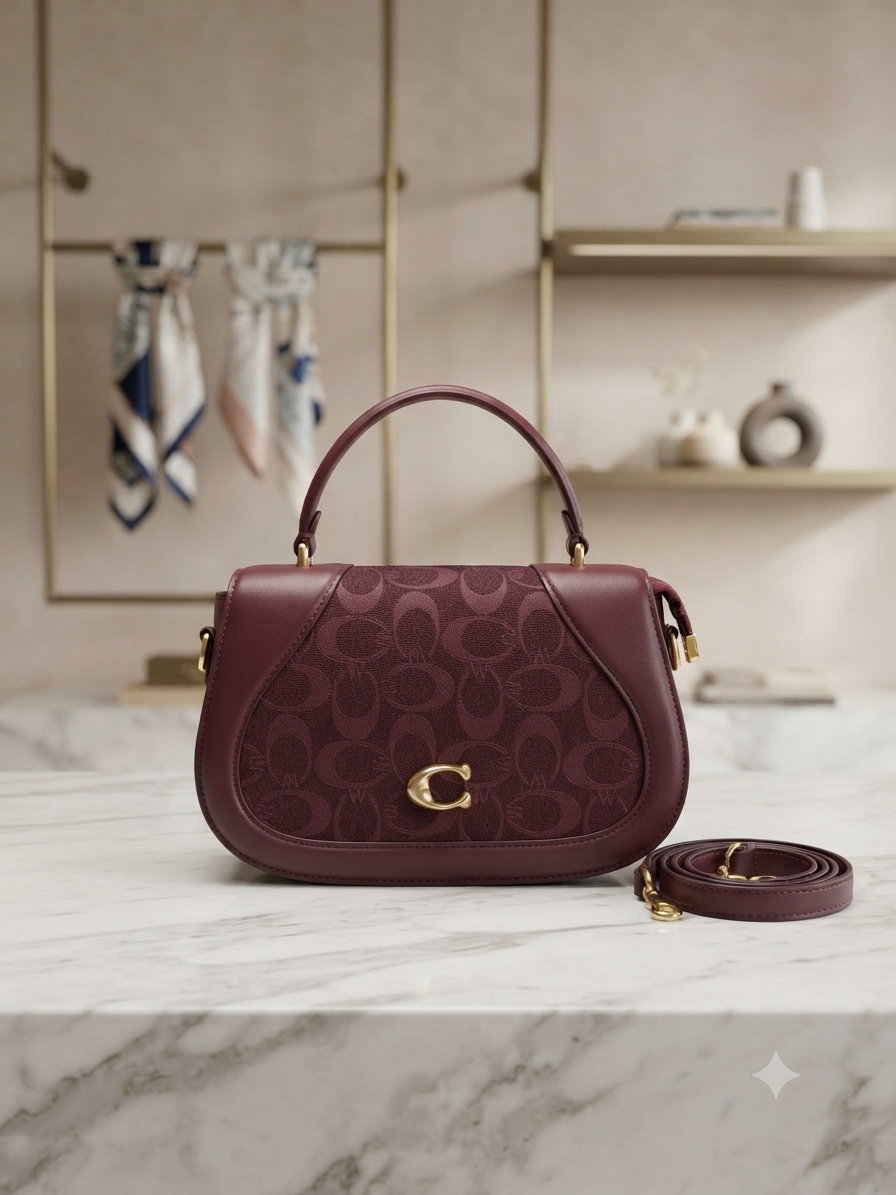 Classic Monogram Accent Structured Satchel with Top Handle and Detachable Strap