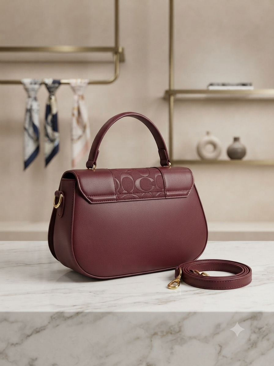 Classic Monogram Accent Structured Satchel with Top Handle and Detachable Strap