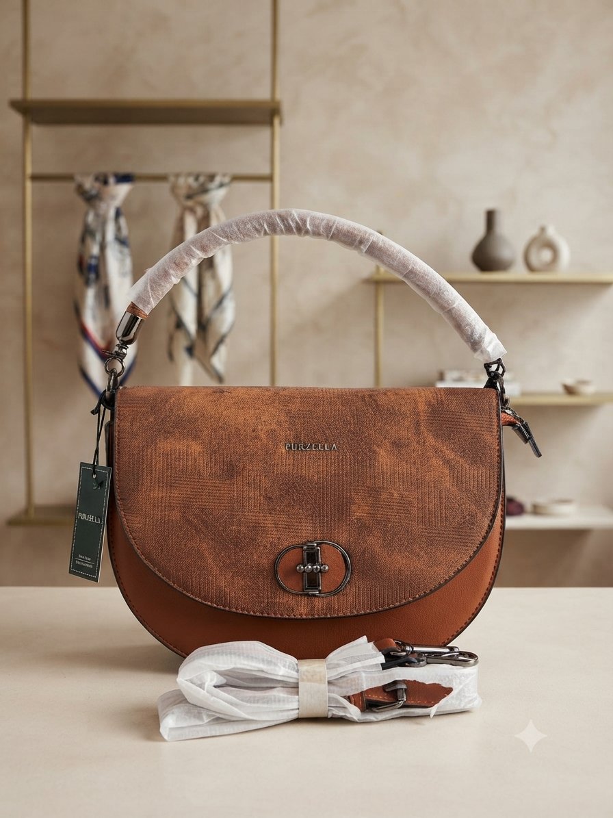 Monogram Flap Saddle Handbag with Top Handle and Detachable Strap