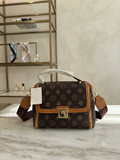 Chic Monogram Print Crossbody Bag with Top Handle & Adjustable Strap