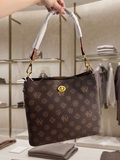 Classic Monogram Signature Bucket Bag with Tan Trim & Gold-Tone Hardware