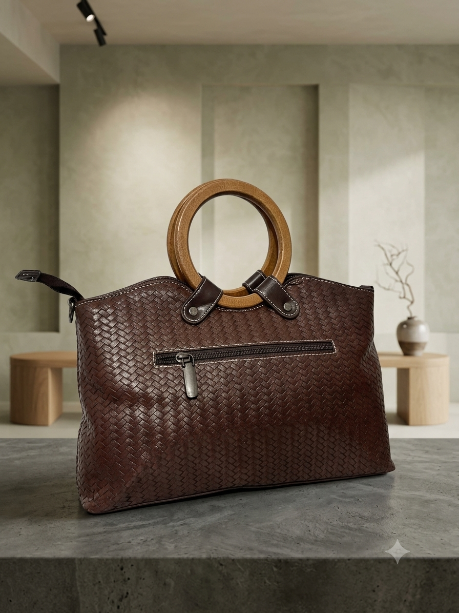 Embossed Elephant Woven Leather Handbag