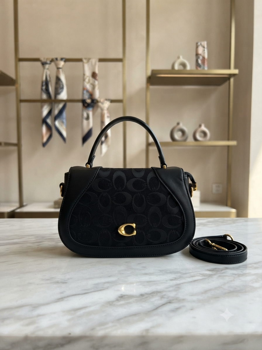 Classic Monogram Accent Structured Satchel with Top Handle and Detachable Strap
