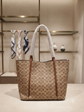 Premium Monogram Coated Canvas Tote Bag with Top Handles & Detachable Strap