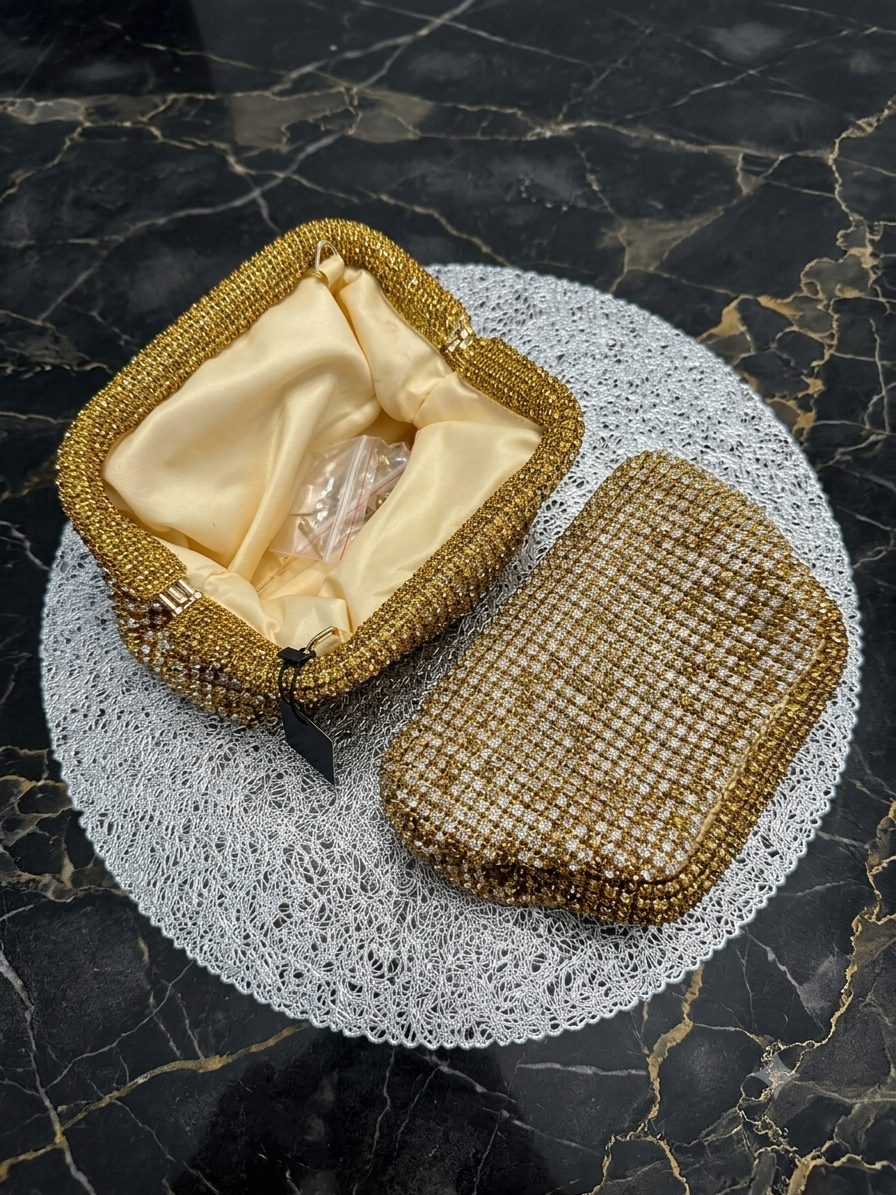 Gilded Luminescence: Crystal Embellished Evening Clutch