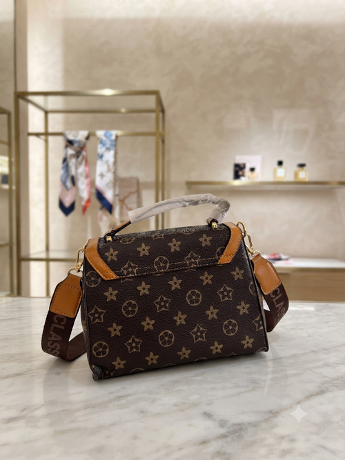 Chic Monogram Print Crossbody Bag with Top Handle & Adjustable Strap