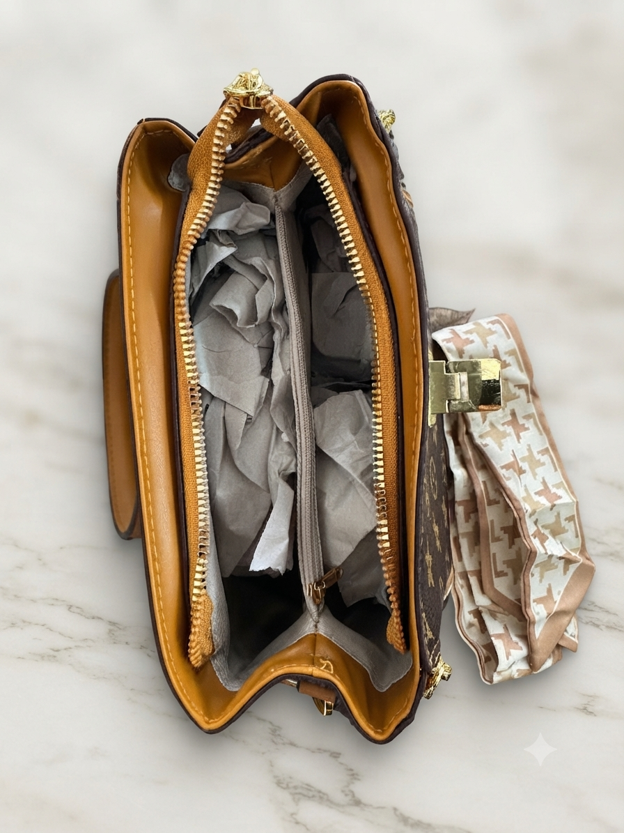 Chic Monogram Print Crossbody Bag with Top Handle & Adjustable Strap