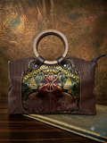 Embossed Elephant Woven Leather Handbag