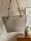 Quilted Leather-Look Tote Bag with Gold Chains
