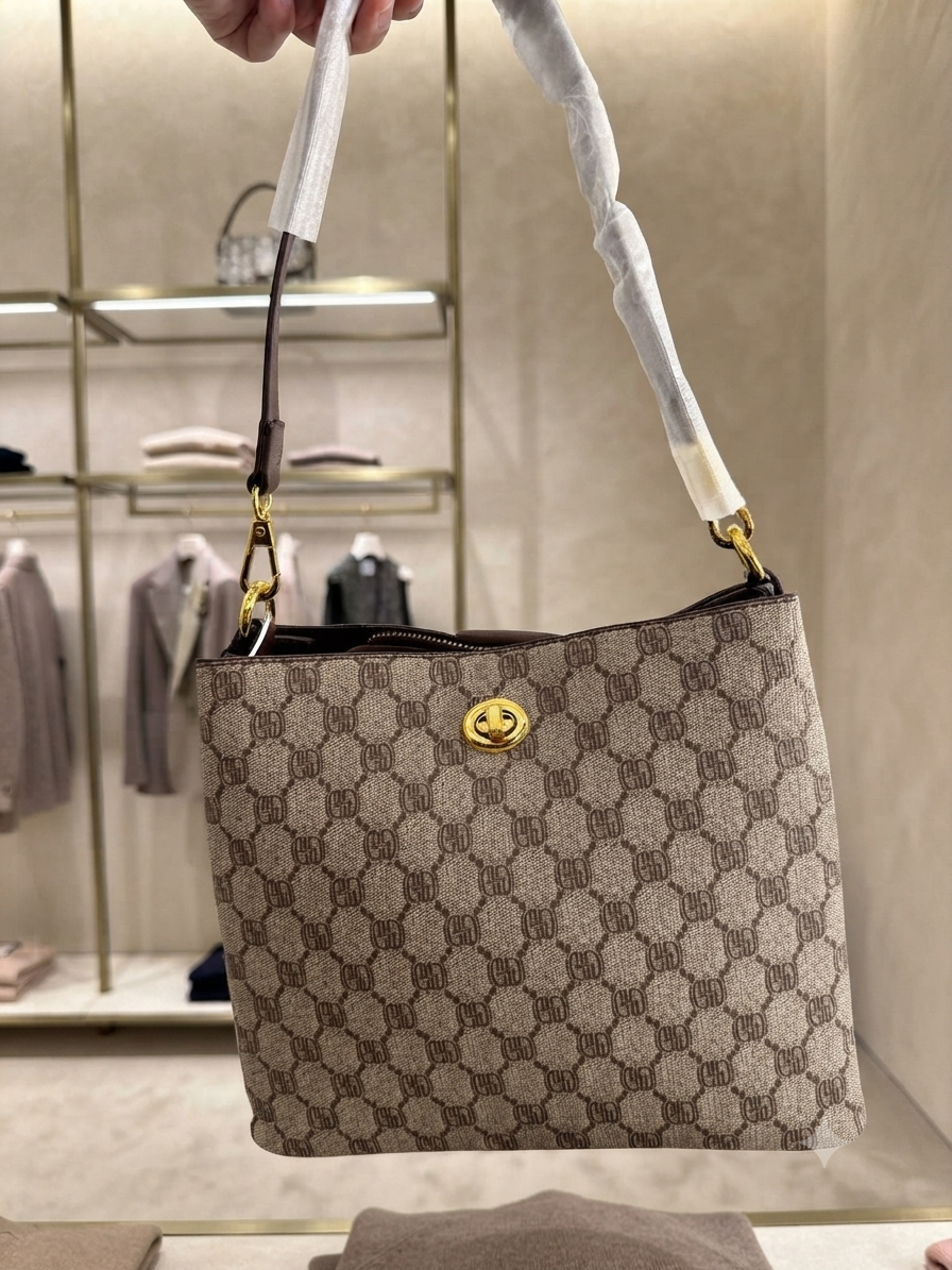 Classic Monogram Print Leather Bucket Bag