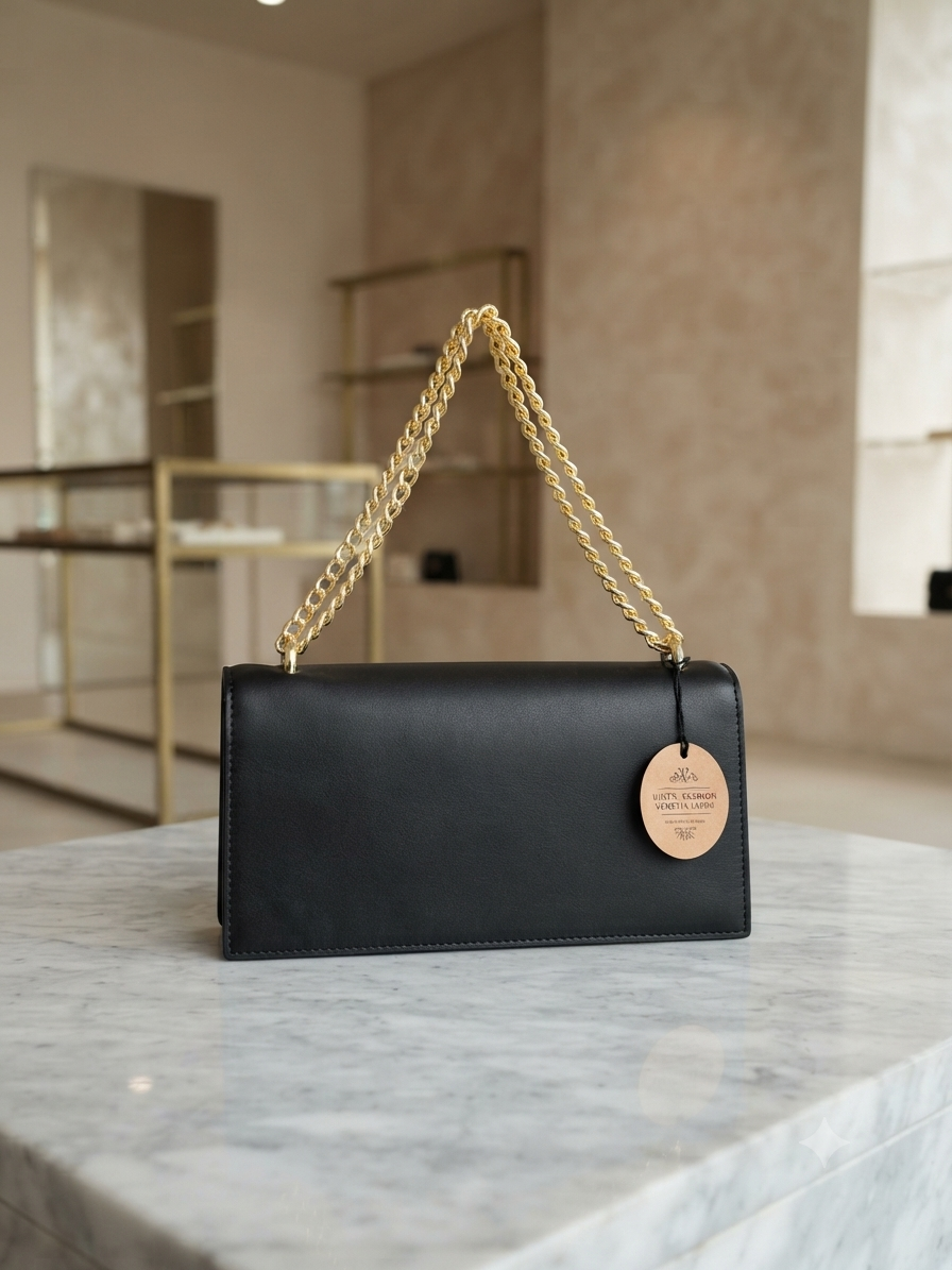 Anti-Tarnish Gold Butterfly Embellished Black Handbag with Gold Chain Strap