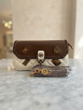 Elegant Brown & Off-White Diamond Quilted Crossbody Bag with Antique Gold Hardware