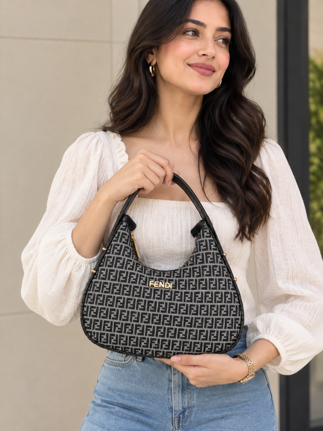 Elegance Unveiled: Fendi Monogram Hobo in a Sun-Dappled Atelier