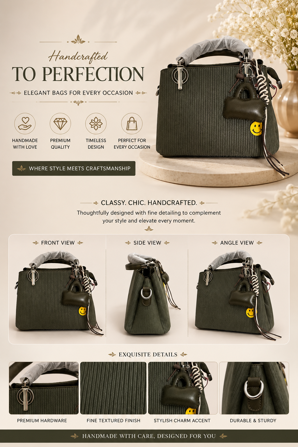 Olive Green Charm Shoulder Bag