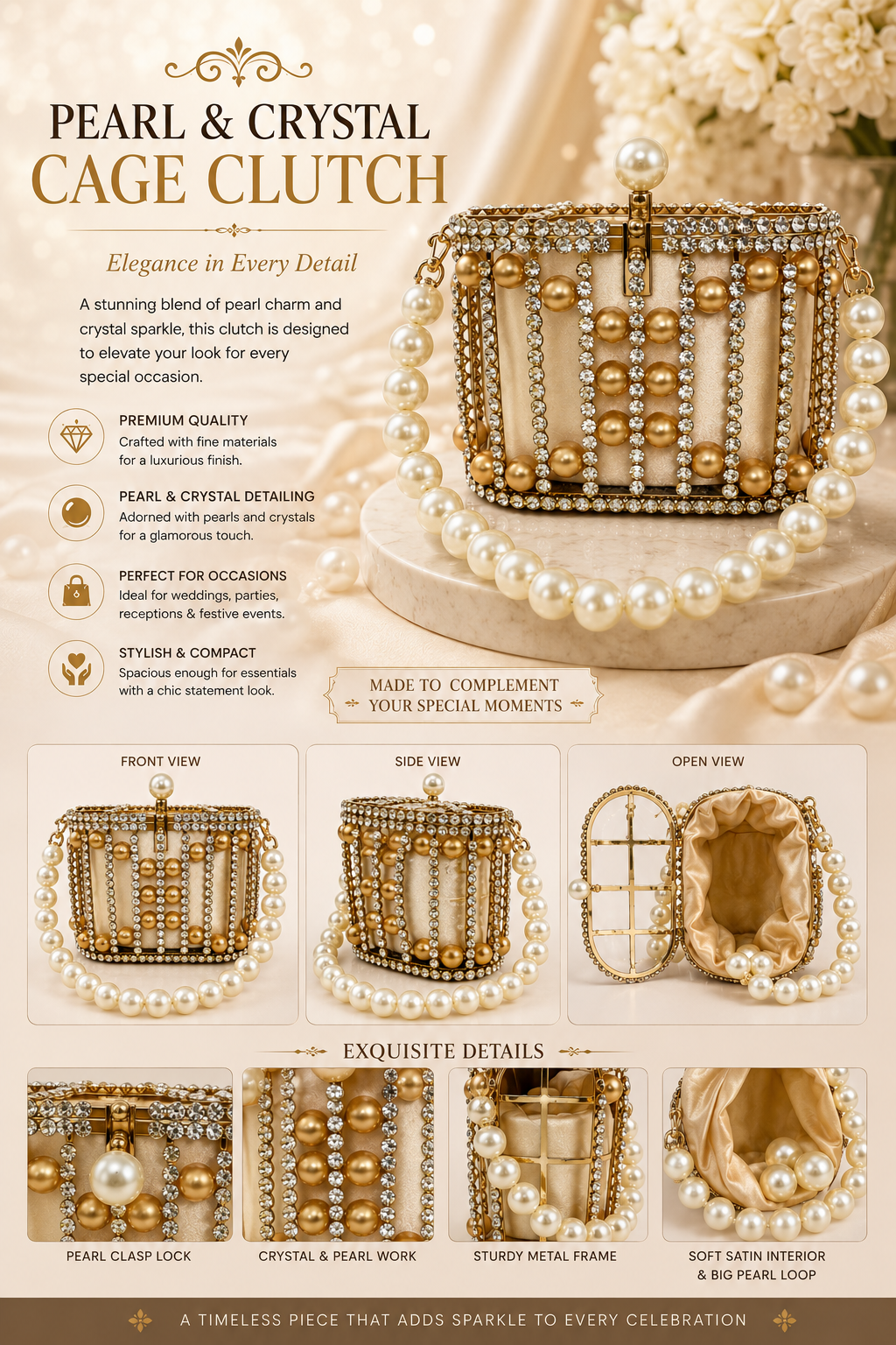 Pearl & Crystal Cage Clutch