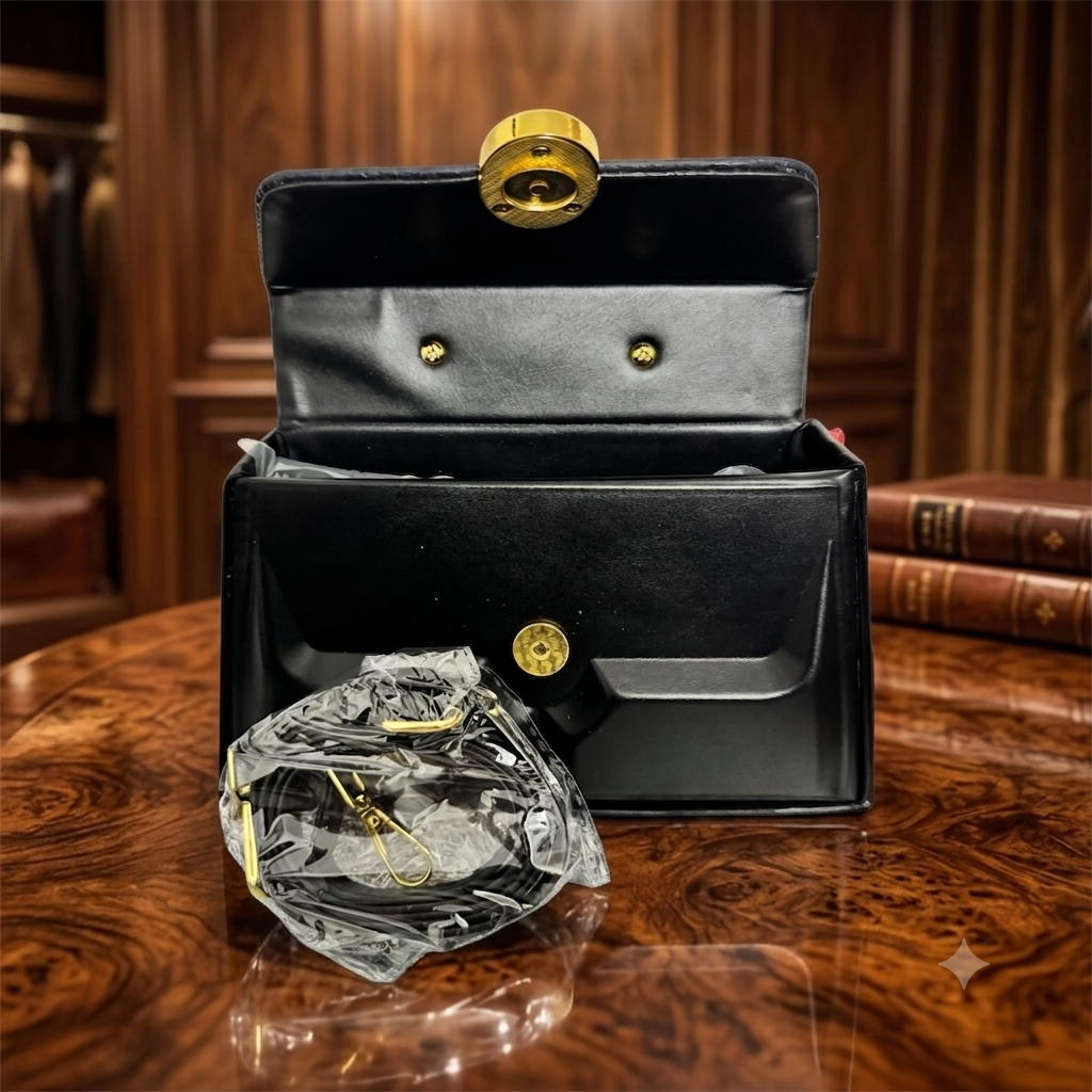 Statement Handle Black Handbag with Gold Detailing