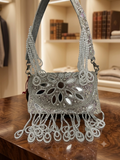 Handcrafted Silver Mirror & Pearl Crescent Bridal Bag