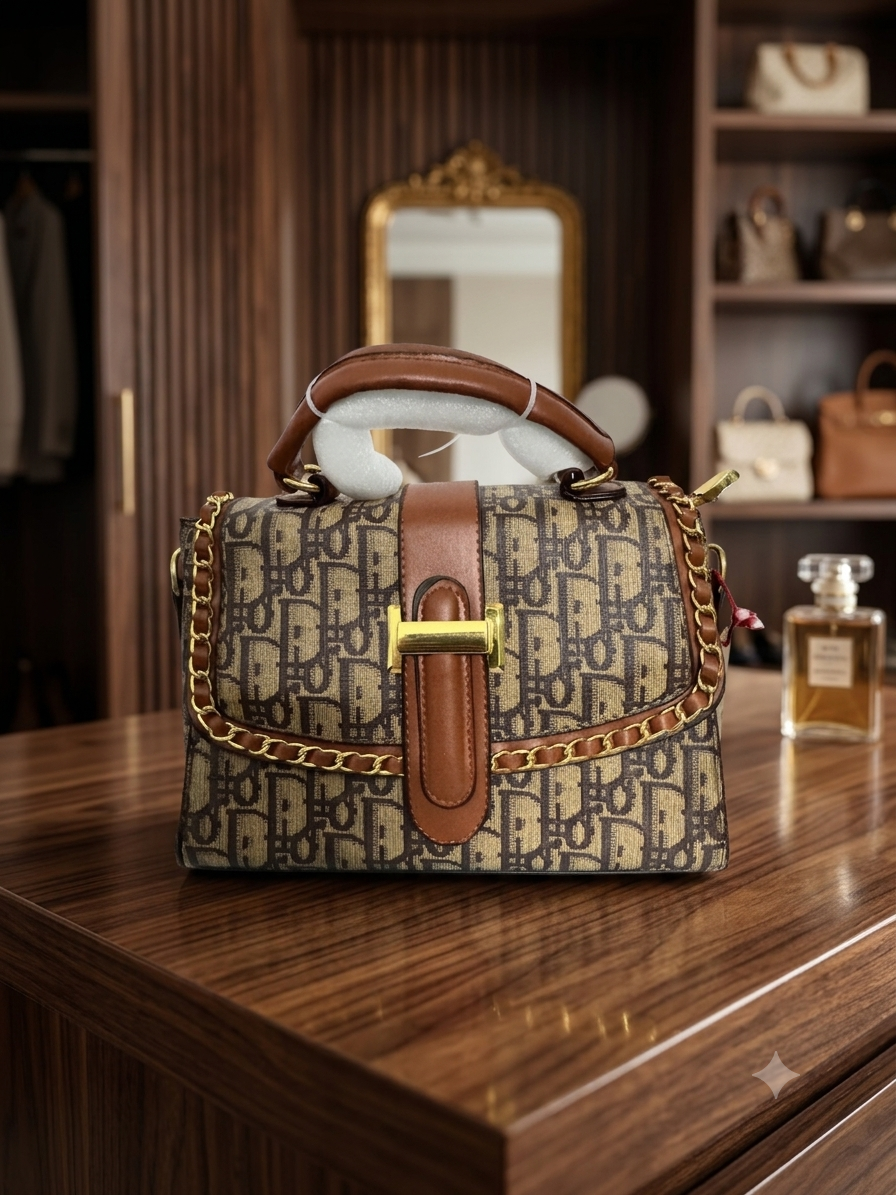 Classic Monogram Print Top-Handle Bag with Gold Hardware