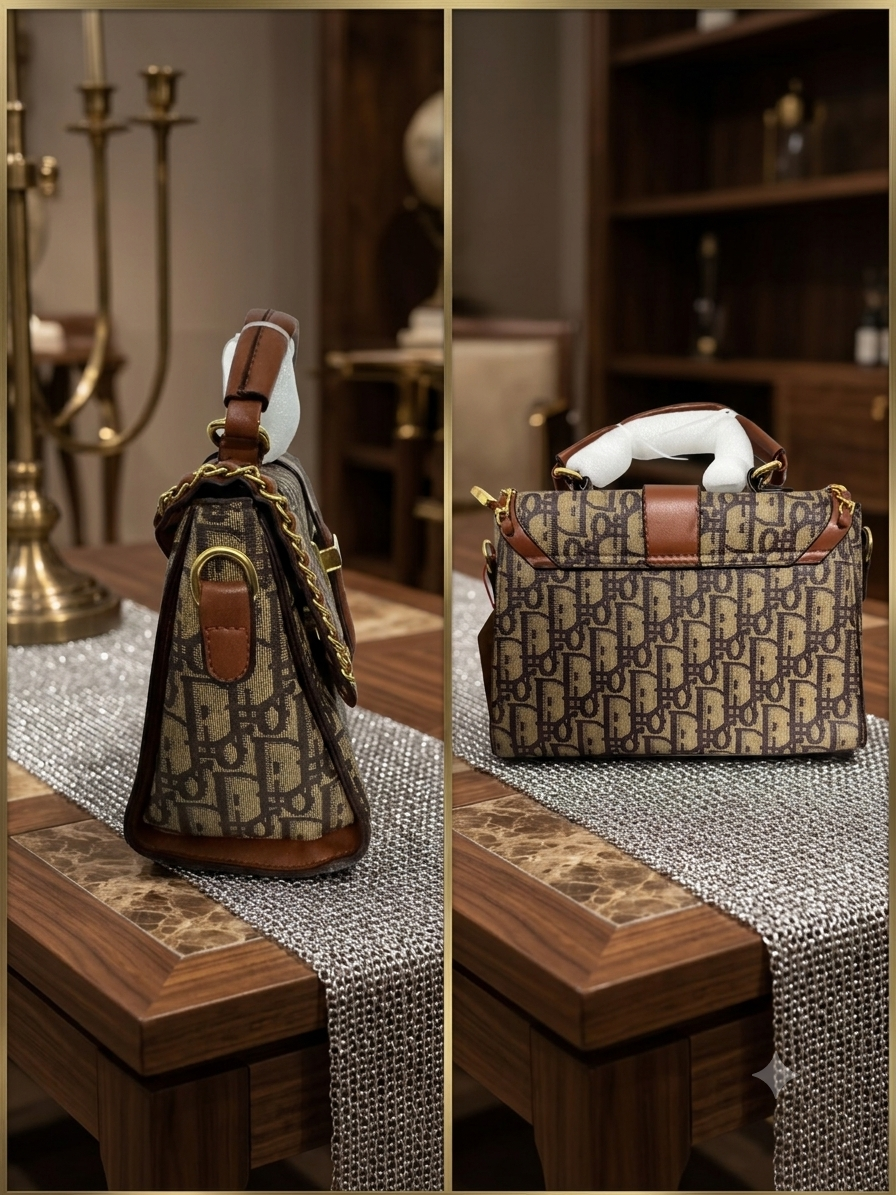 Classic Monogram Print Top-Handle Bag with Gold Hardware