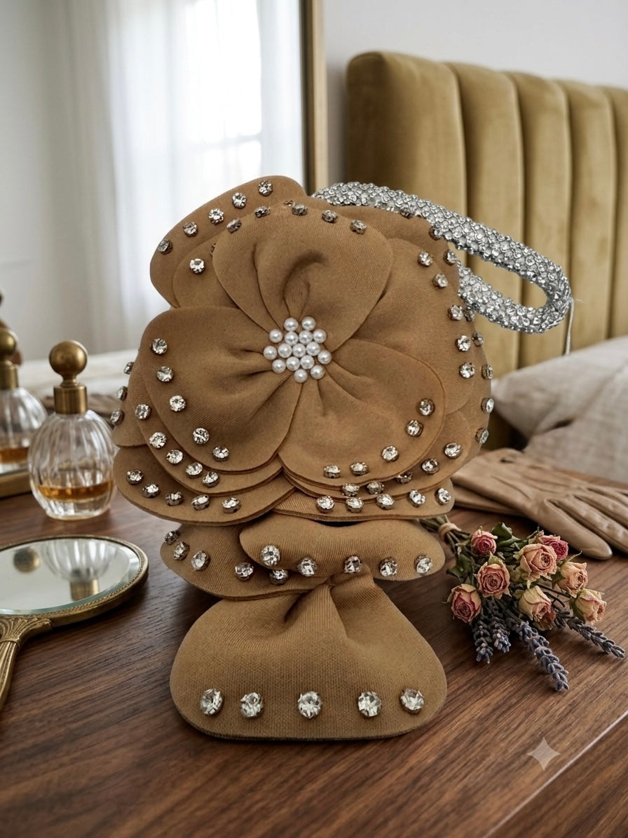 Handcrafted Red 3D Flower Potli Bag with Pearl & Rhinestone Detailing