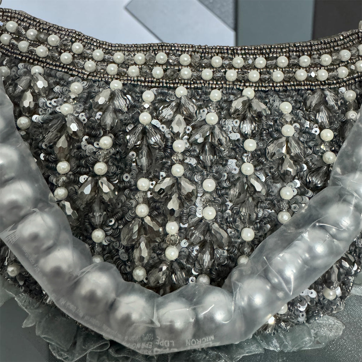 Handcrafted Charcoal Pearl Embellished Crescent Bag